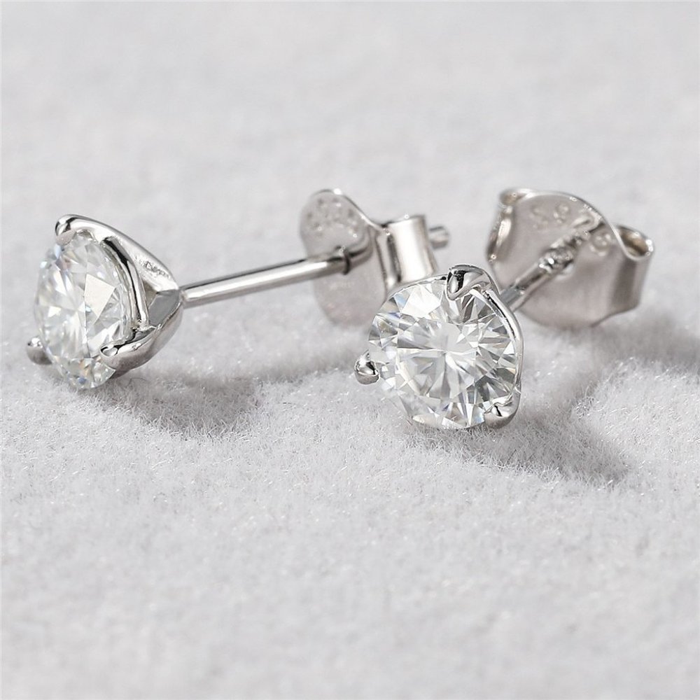 Certified 1ct. t.w. Moissanite Diamond Round Stud Earrings NEW - Picture 7 of 12